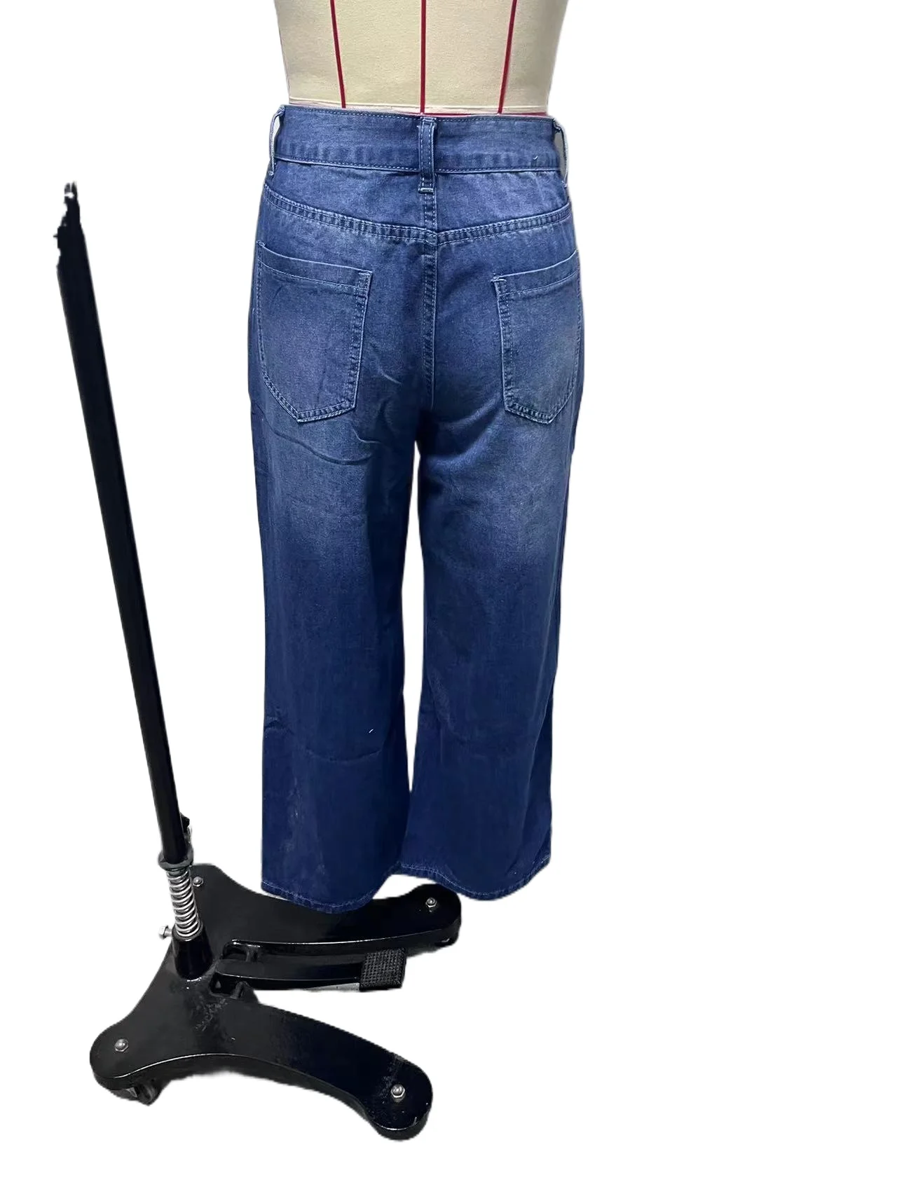 Slim cintura alta perna reta azul gradiente jeans calças femininas confortável rua casual uso diário versátil baggy perna larga jeans