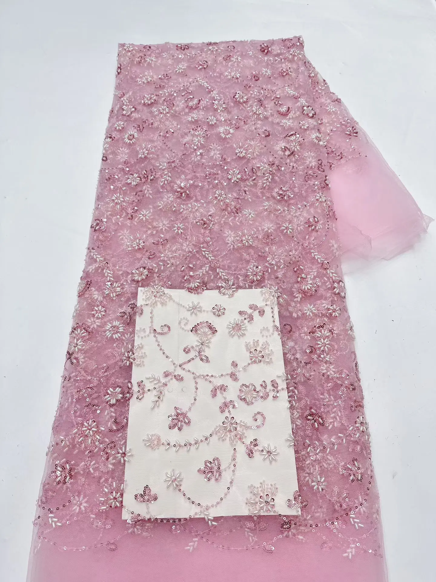 

New Original Popular Lastest Handmade Bead Net Lace With Sequins French Top Quality Mesh Fabric Party Or Evening Dress 403