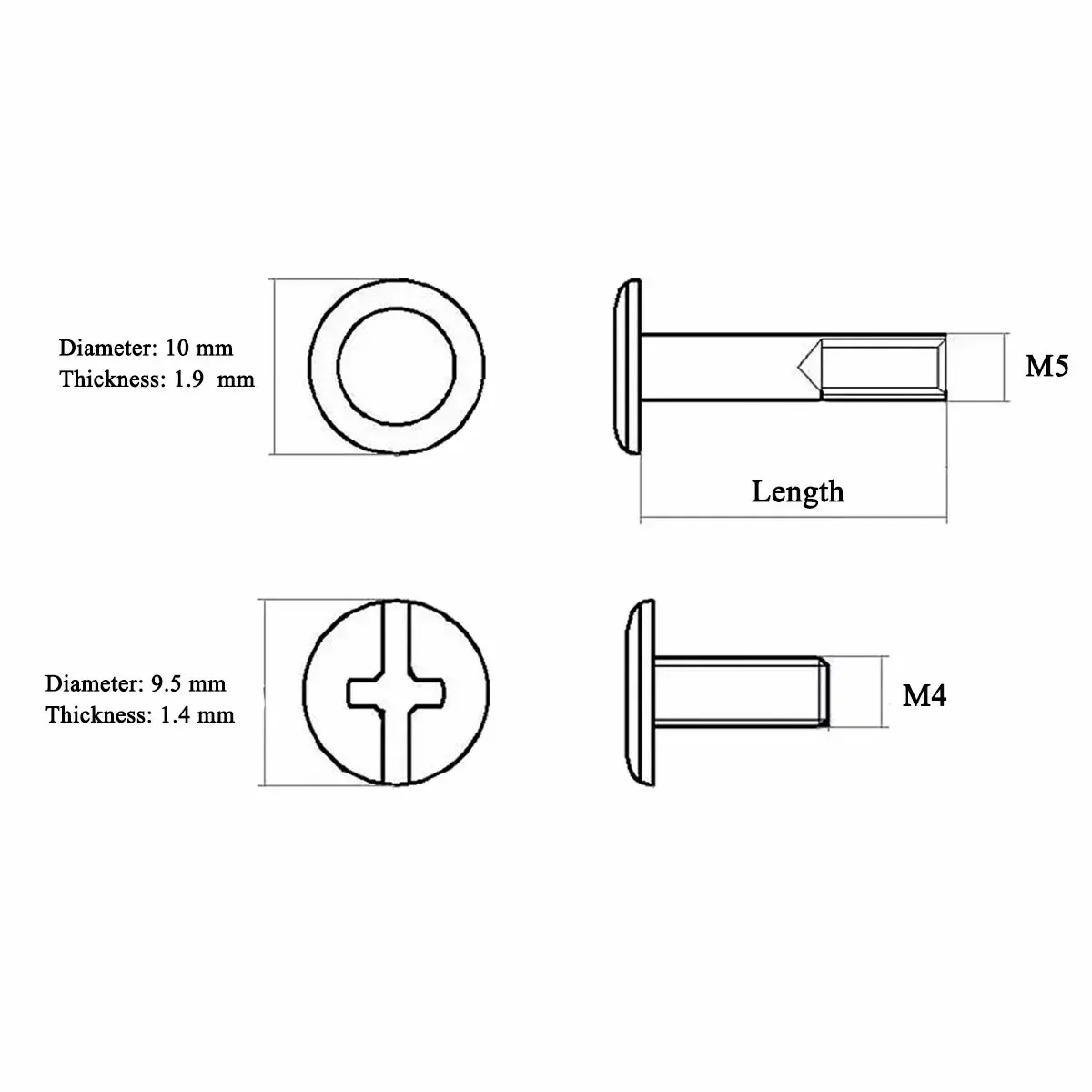 M5 Chicago Binding Screws Nickel/Copper Plated Phillip Head Rivet Assembly Bolt for Book Binding DIY Leather Craft 6mm-100mm