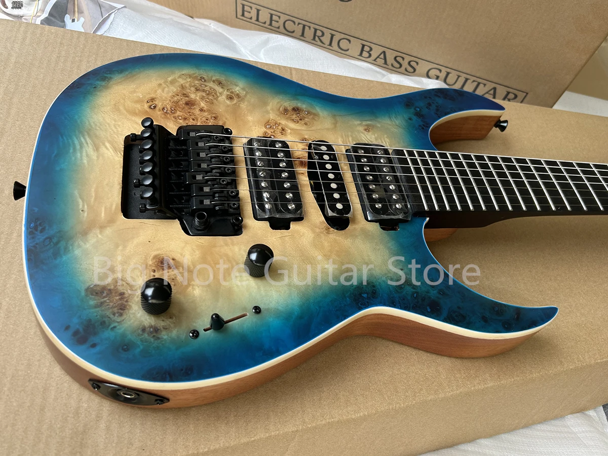 Factory Matte Blue 7 Strings Electric Guitar Burl Maple Veneer Wenge Neck Rosewood Fretboard HSH Pickups Customizable