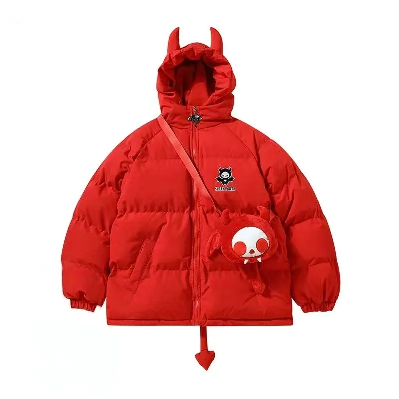 

Уличная одежда, мужская хлопковая куртка с крыльями дьявола и хвостом, Y2K, панк, хип-хоп, сумка через плечо с ремешком, куртка для пары, повседневный топ