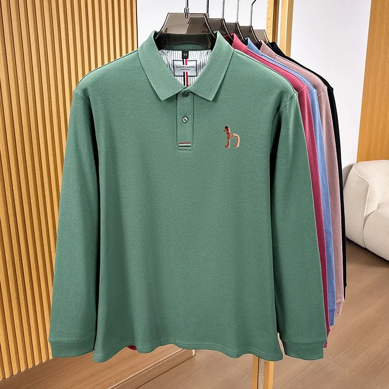 Luxuriöses 100% Baumwoll-Herren-Langarm-Poloshirt mit Kragen und Knöpfen, Exquisitem Muster und Stickerei, Neues Herbst-Poloshirt, Lässige Herrenbekleidung – Detail 18