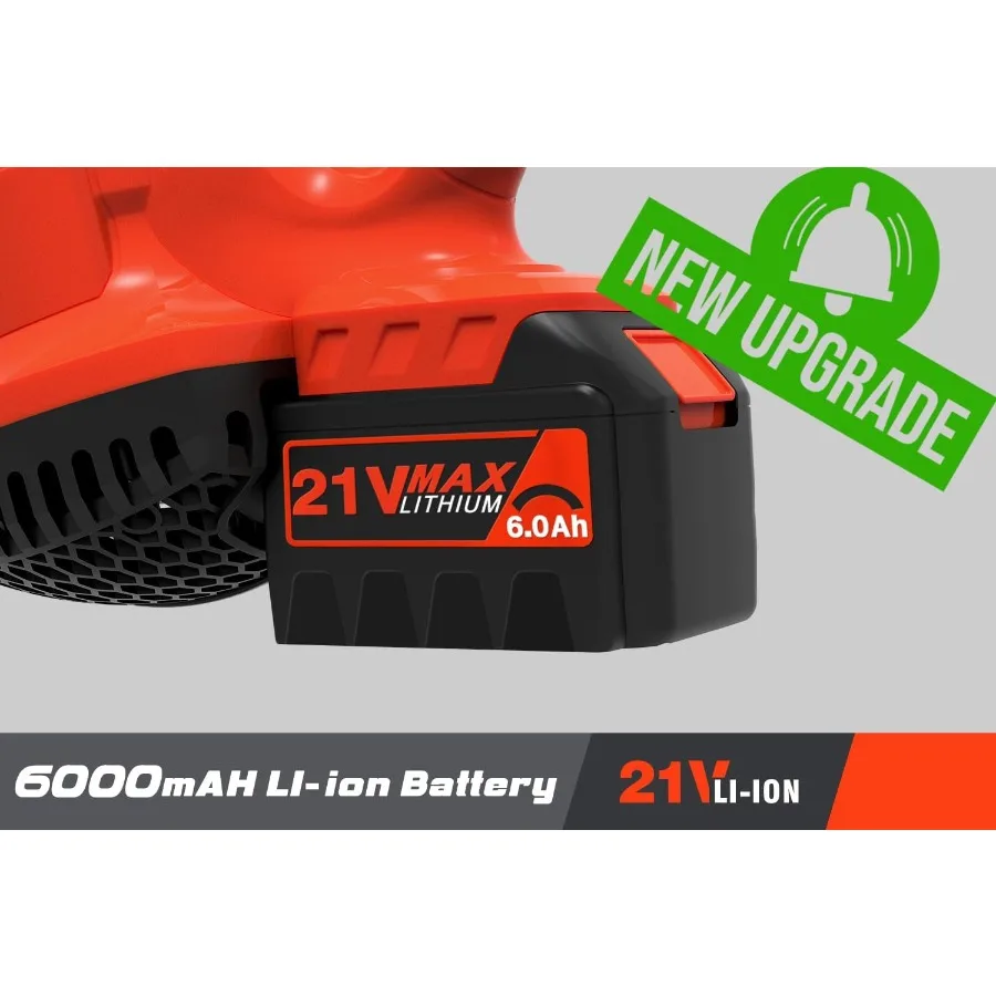 منفاخ أوراق شجر لاسلكي 21 فولت يعمل بالبطارية مع بطارية 6.0 أمبير وشاحن متضمن منفاخ كهربائي خفيف الوزن 400CFM