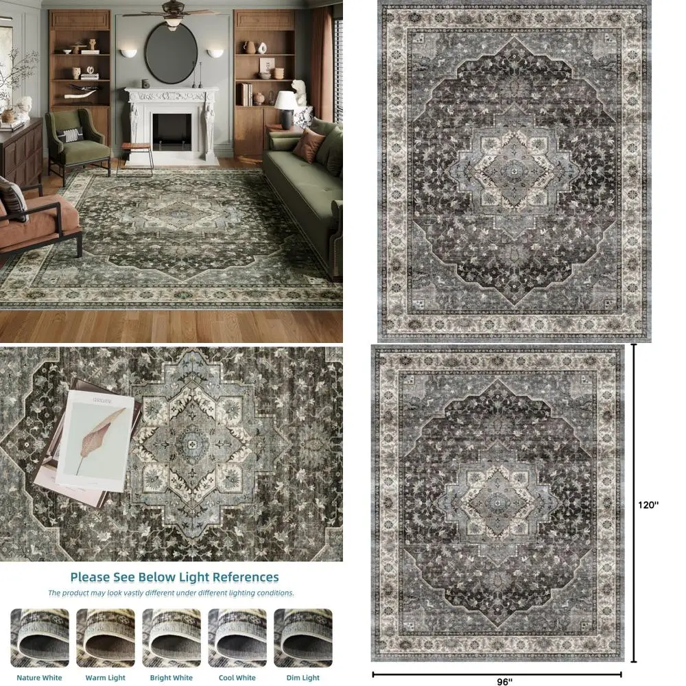 

Dripex 8x10 Area Rugs: Machine Washable, Non-Slip, Distressed Boho Style for Large Bedrooms with Light Weight and Low Pile