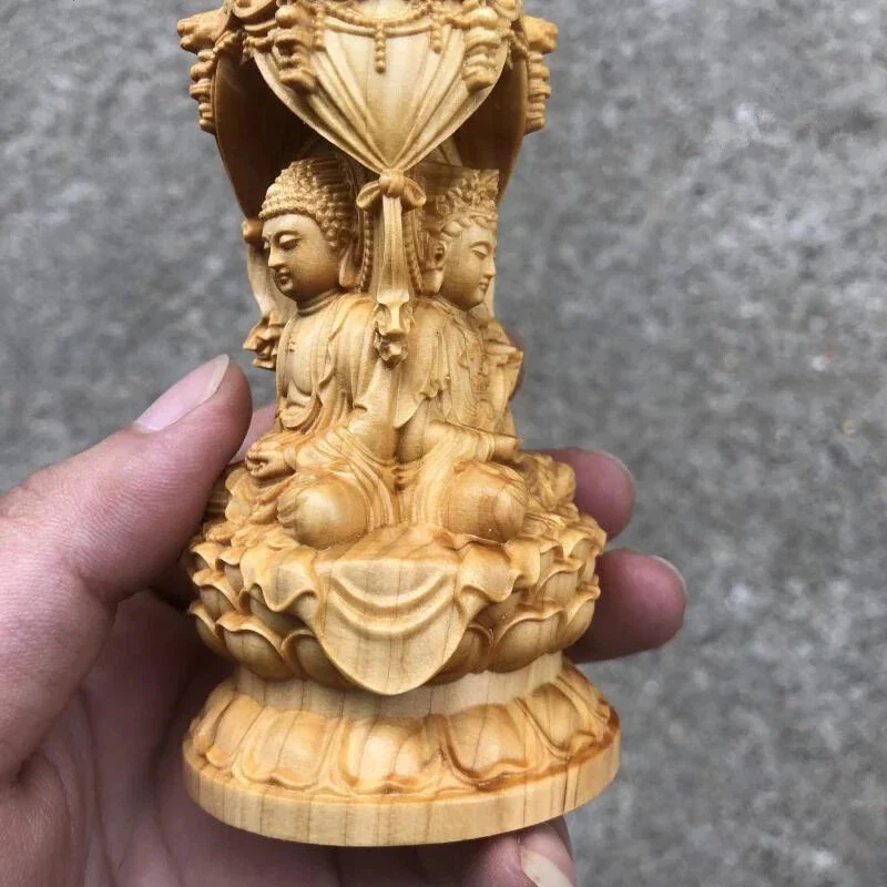 Wood Carving Figure of The Three Saints of The West Buddhist Buddha Statue