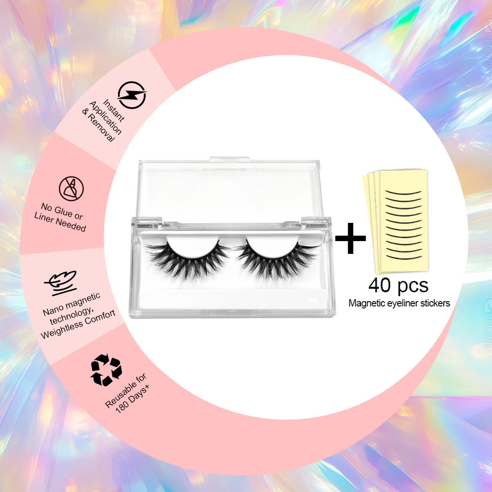 Neue Eyeliner Magnetstreifen Wimpern Kleberfreie magnetische Wimpern Wiederverwendbare magnetische Wimpern