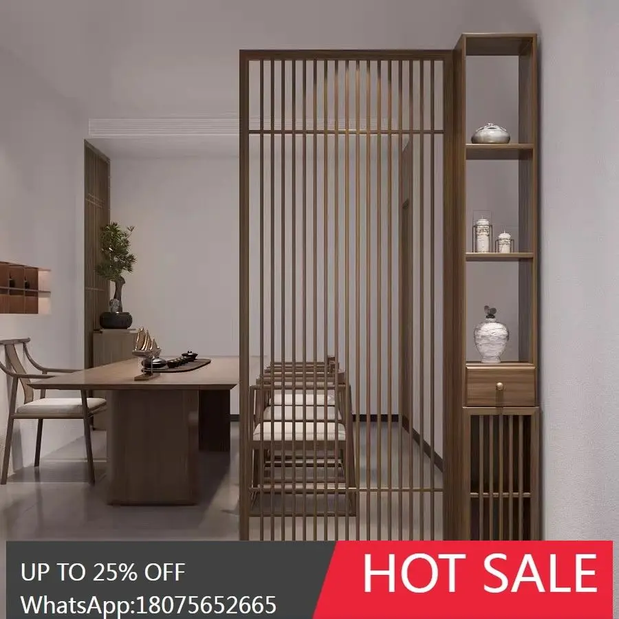 

SGF New Chinese Style Solid Wood Screen Partition Entrance Cabinet Hollow Storage Rack