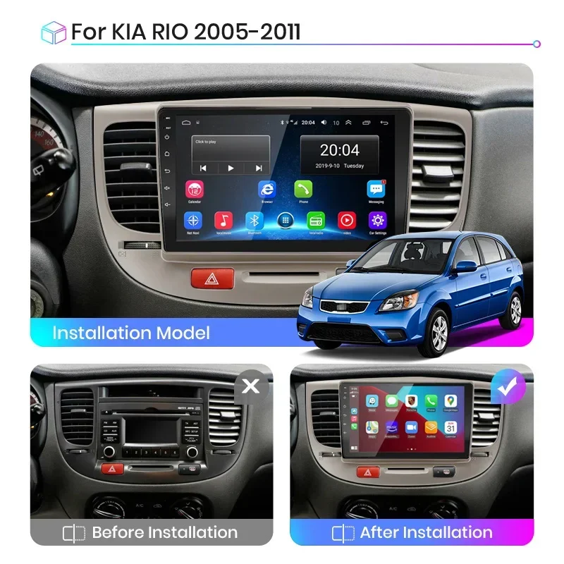 

8GB+128GB Android 13 radio For KIA RIO 2 RIO2 2005 - 2011 Car stereo Multimedia Player Carplay Auto GPS Navigation 2DIN NO DVD