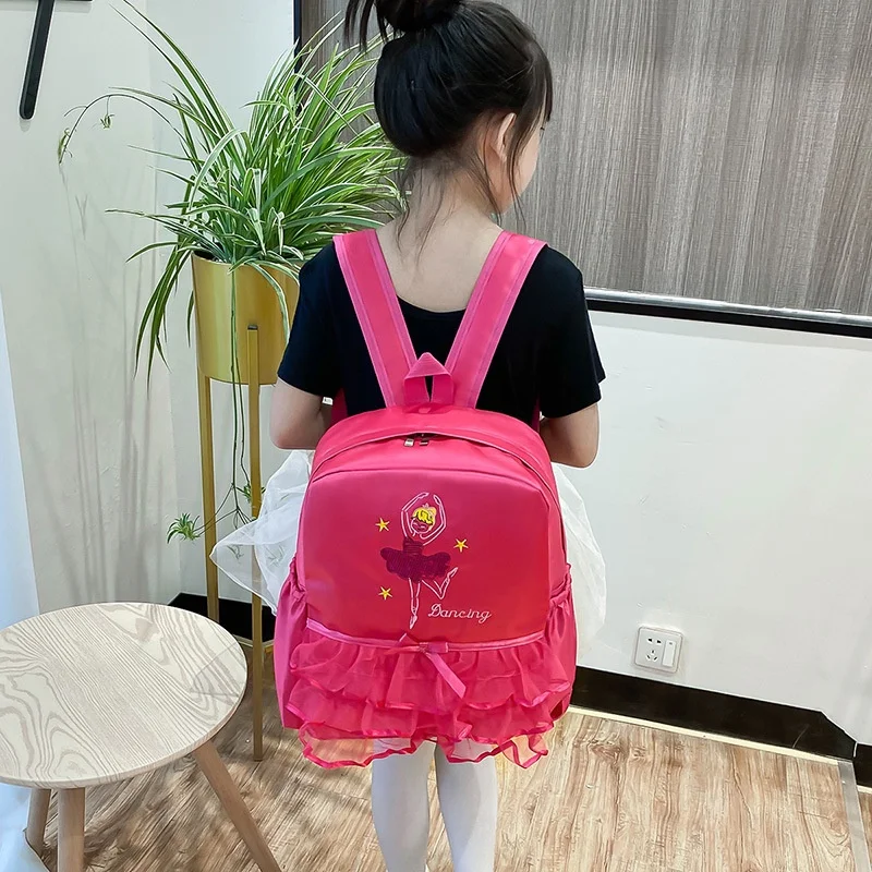 Princess Girls Sweet Cute Bow-knot Lace Dance School Bags 2023 New Children Fashion Sequins Latin Ballet Backpacks Drop Shipping