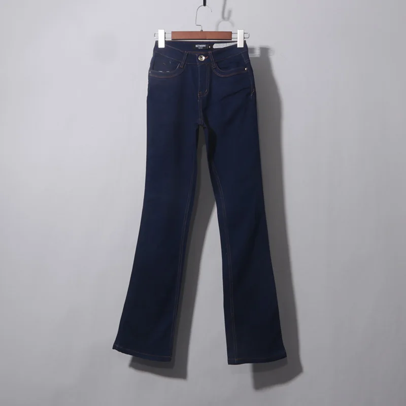 

Deep Blue Slim Fit Retro Flared Denim Jeans Women's Spring Autumn High Waist Slimming Bootcut Pants