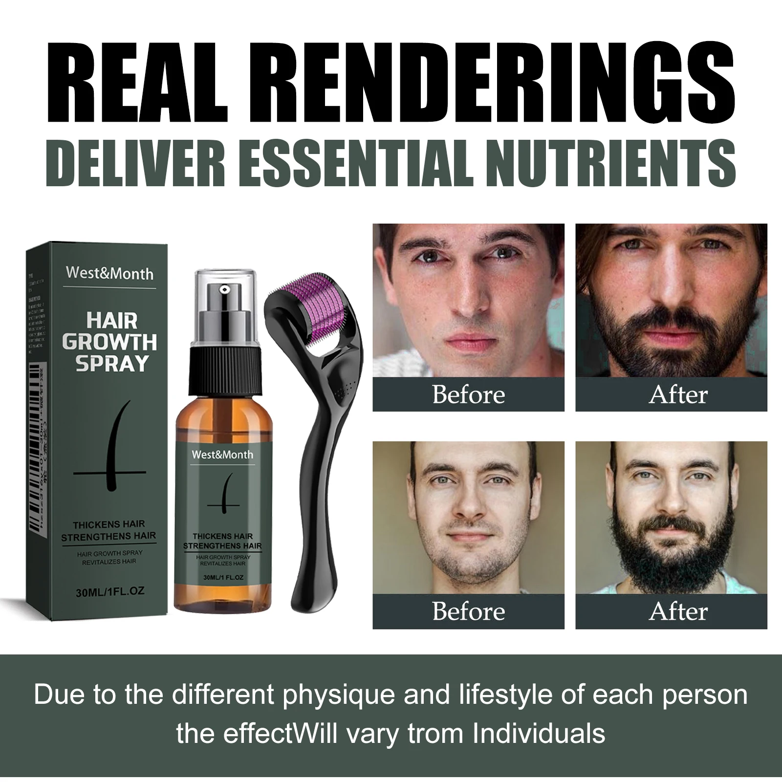 Men's Beard Spray Kit with Micro Roller 0.25mm Moisturizing Thicken Facial Hair Beard Boosting Essence Nourishing Spray Bear - view 3