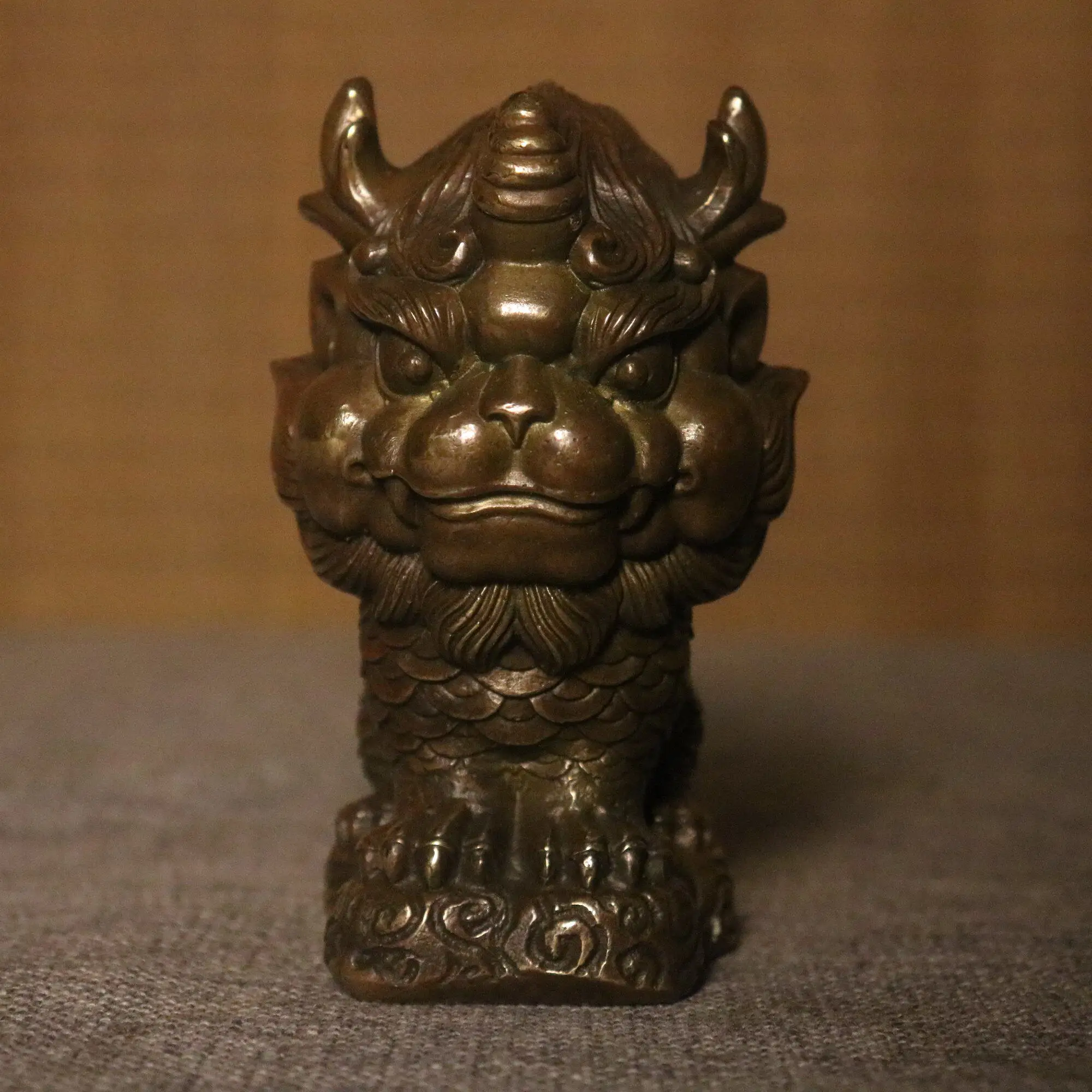 

Chinese Feng Shui Pure Brass Kylin Statue Lucky Wealth Home Office Desktop Decor Figurine