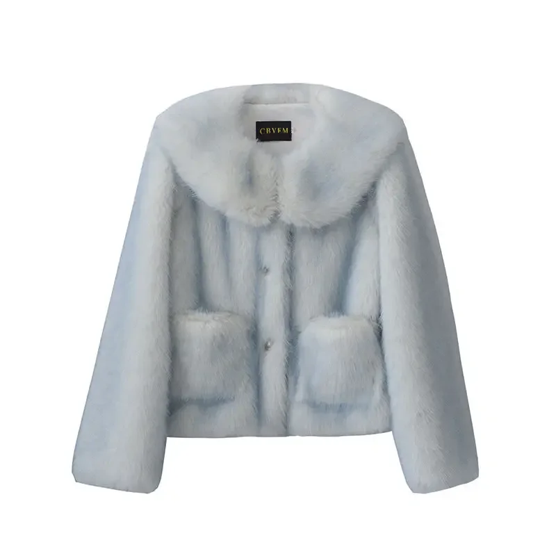 Winter New Women Faux Fur Coat Female Fashion Imitation Fox Fur Gradient Color Warm Short Outwear Temperament Leisure Outcoat