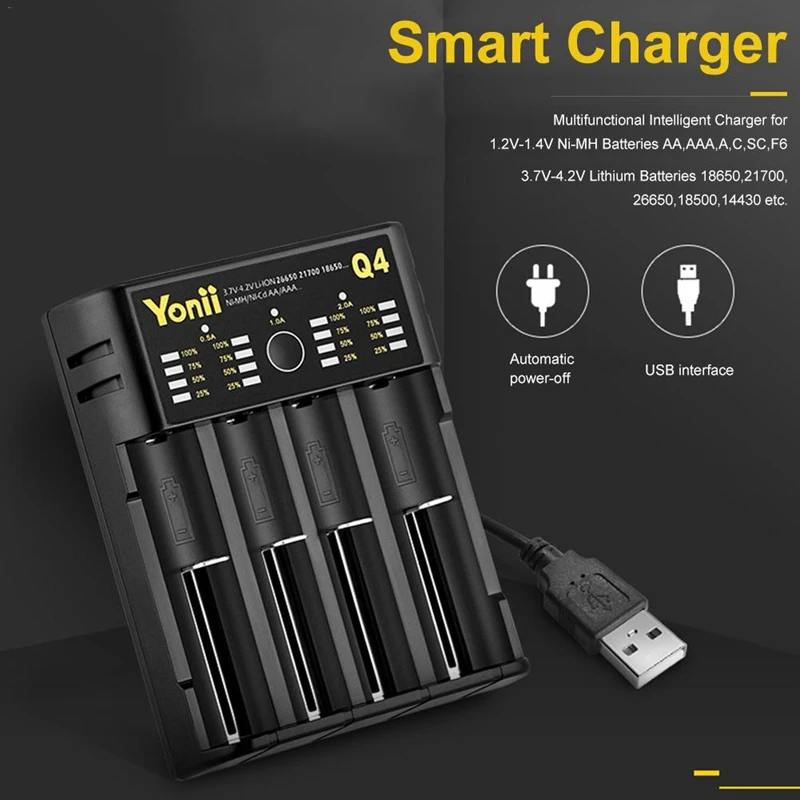 18650 Charger 4 Slot Usb 21700 Aa Aaa 26650 Smart Lithium Battery Nimh Battery Independent Charger