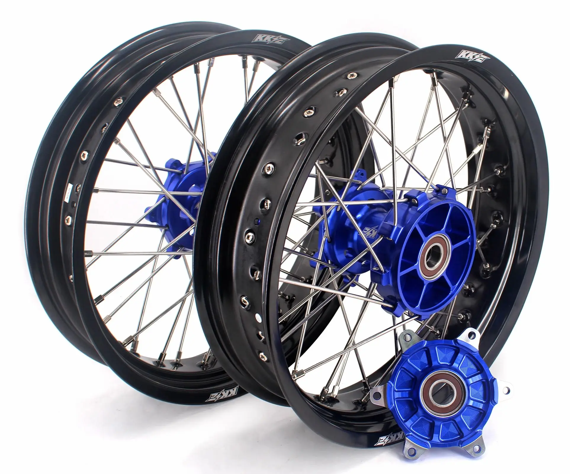 KKE 3.5/4.25*17'' Supermotard Cush Drive Wheels Rims Set Fit YAMAHA WR250F 2001-2019 WR450F 2003-2018 Blue Hubs Street Bike