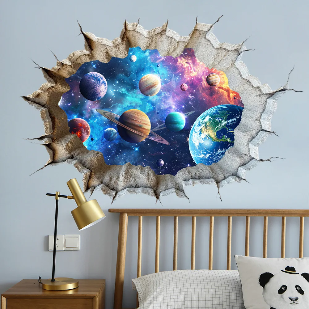 Vinilo Decorativo de Pared con Diseño de Planeta Espacial, Decoración de Pared para Dormitorio, Decoración de Fiesta de Cumpleaños Infantil con Temática del Espacio Exterior