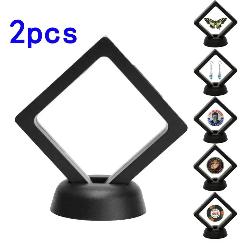 2pcs Coin Frame Penny 90*90mm Decoration Black Plastic Floating Display Holder Box Stand Collection Protection