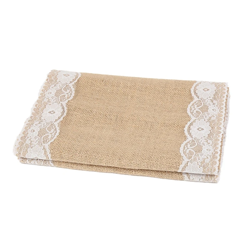 

4PCS Lace Table Runner Retro Lace Burlap Table Runners For Country Wedding Party Dining Table Cover Decoration