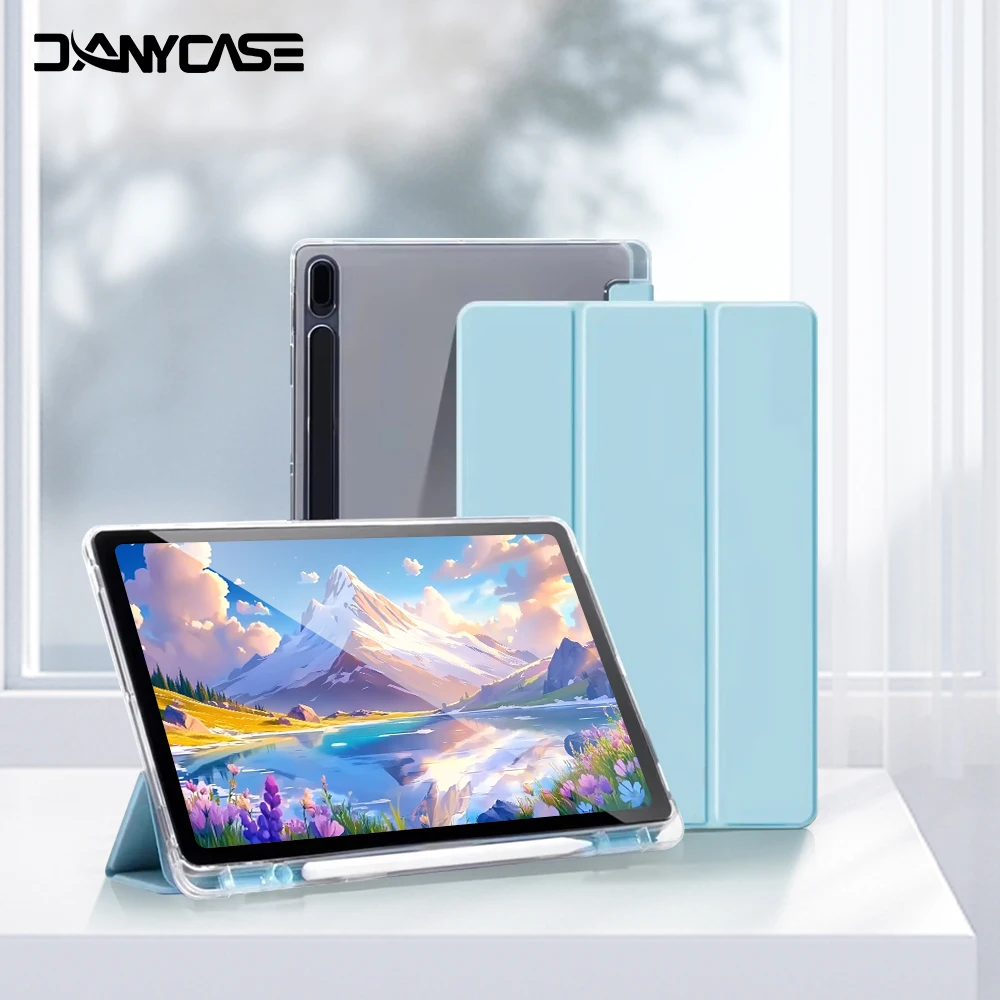 Case for Samsung Galaxy Tab S9 FE 11 S8 S7 Plus FE 12.4in S6 Lite Transparent Back Tablet Cover for Tab with Pencil Holder