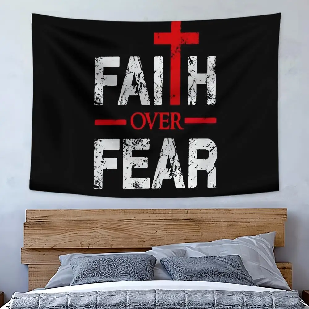 Cool F-Faith Over Fear Tapestry Art Decor Banner Microfiber Backdrop for Bedroom Living Room Bar Garden Party