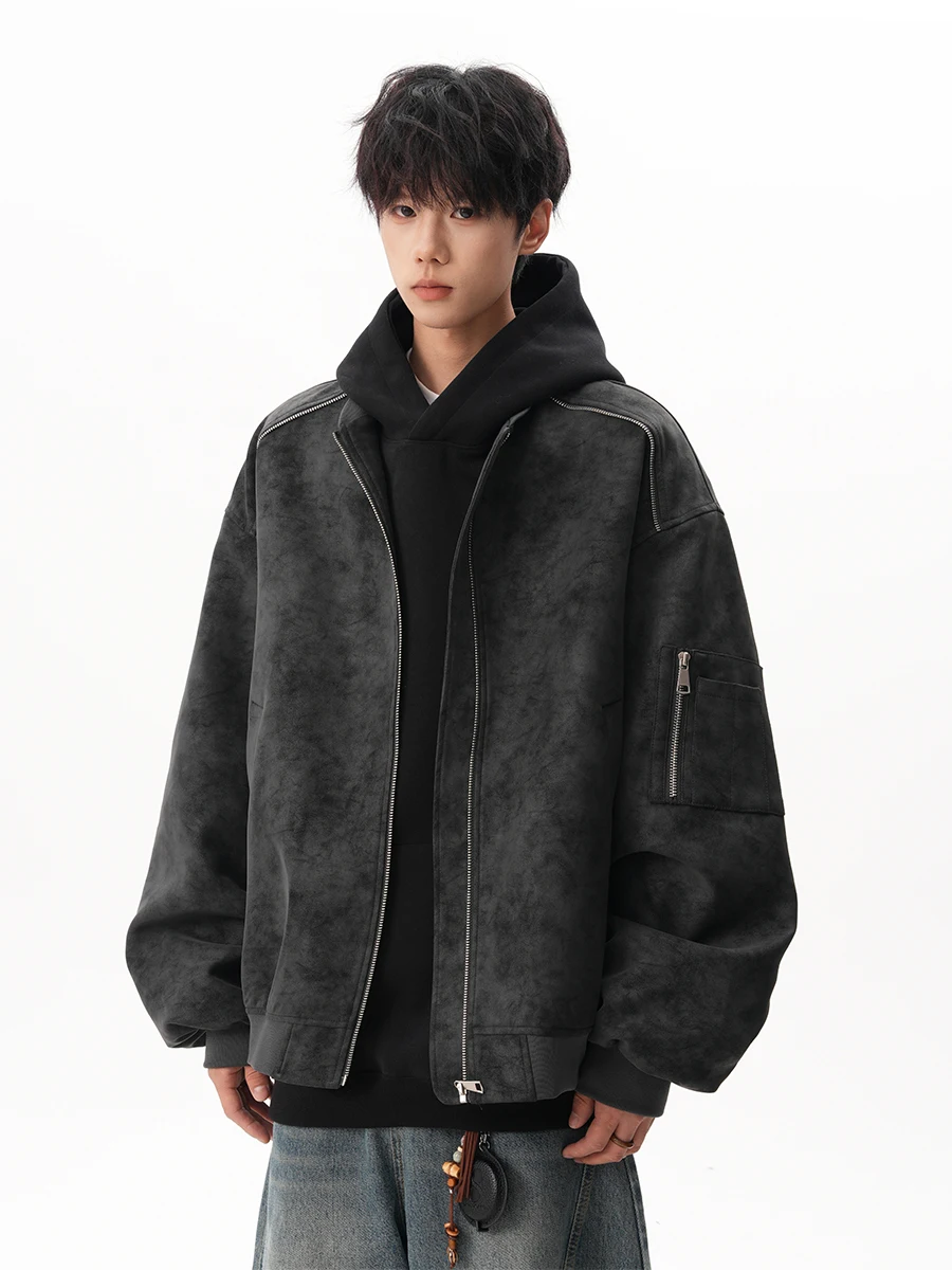 Мужская и женская куртка из искусственной кожи American High Street Tie Dye, осенне-зимняя модная дизайнерская универсальная крутая рабочая одежда в стиле аpe, бейсбольная...