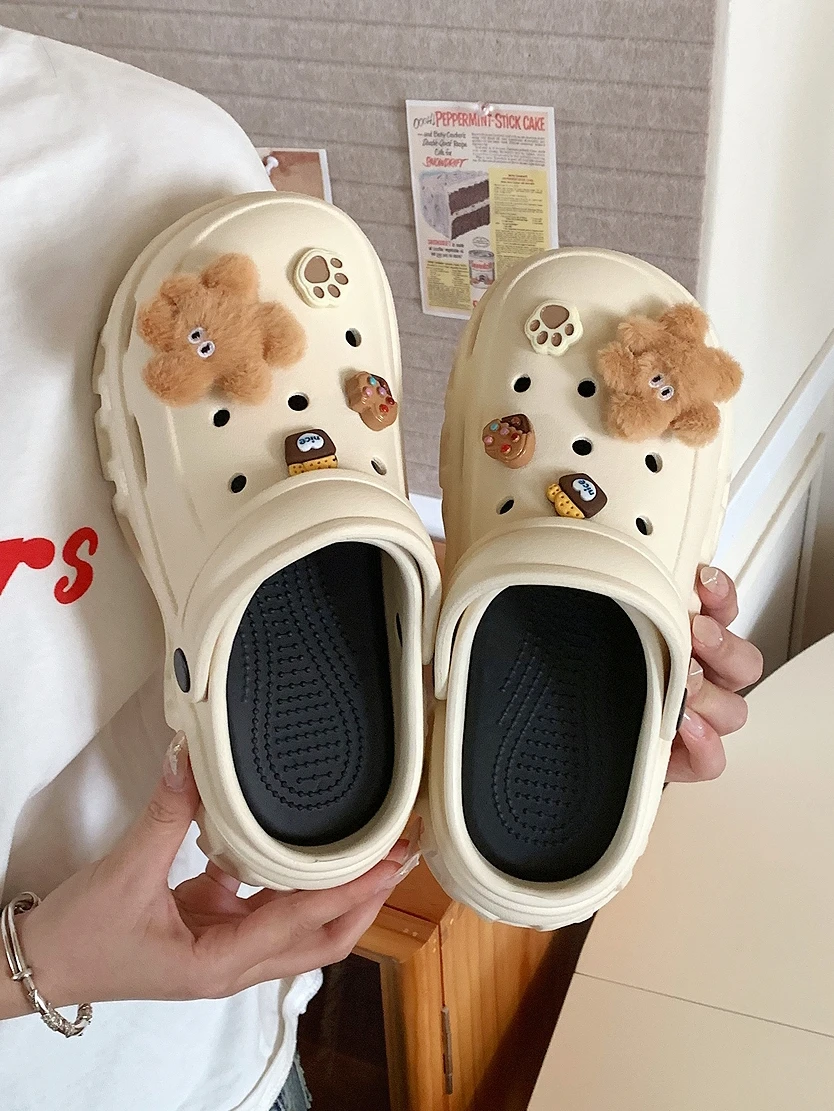 Man Women Garden Shoes Thick Soled EVA Height Increasing Cool Slippers For 2024 Summer New Brown Bunny Hole Sandals Shoes