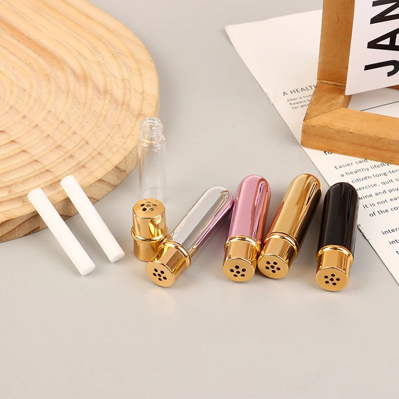 1*Cotton Wicks Nasal Inhalers For Essential Oils Aromatherapy Blank Aluminum Tubes 5ml Refillable Bottles With Replacement Wicks