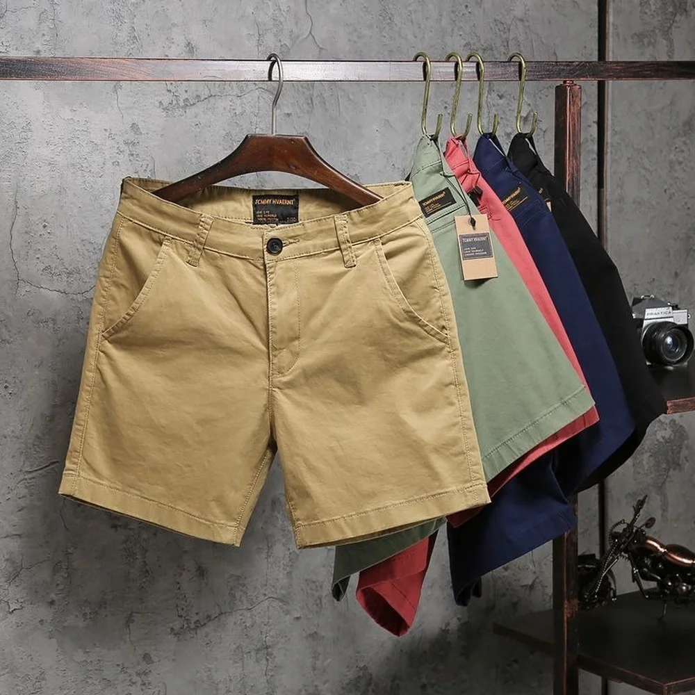 

2023 Shorts Men Summer Casual Shorts Pure Color Daily Work Wear Clothes Men Khaki Short Breathe Cool