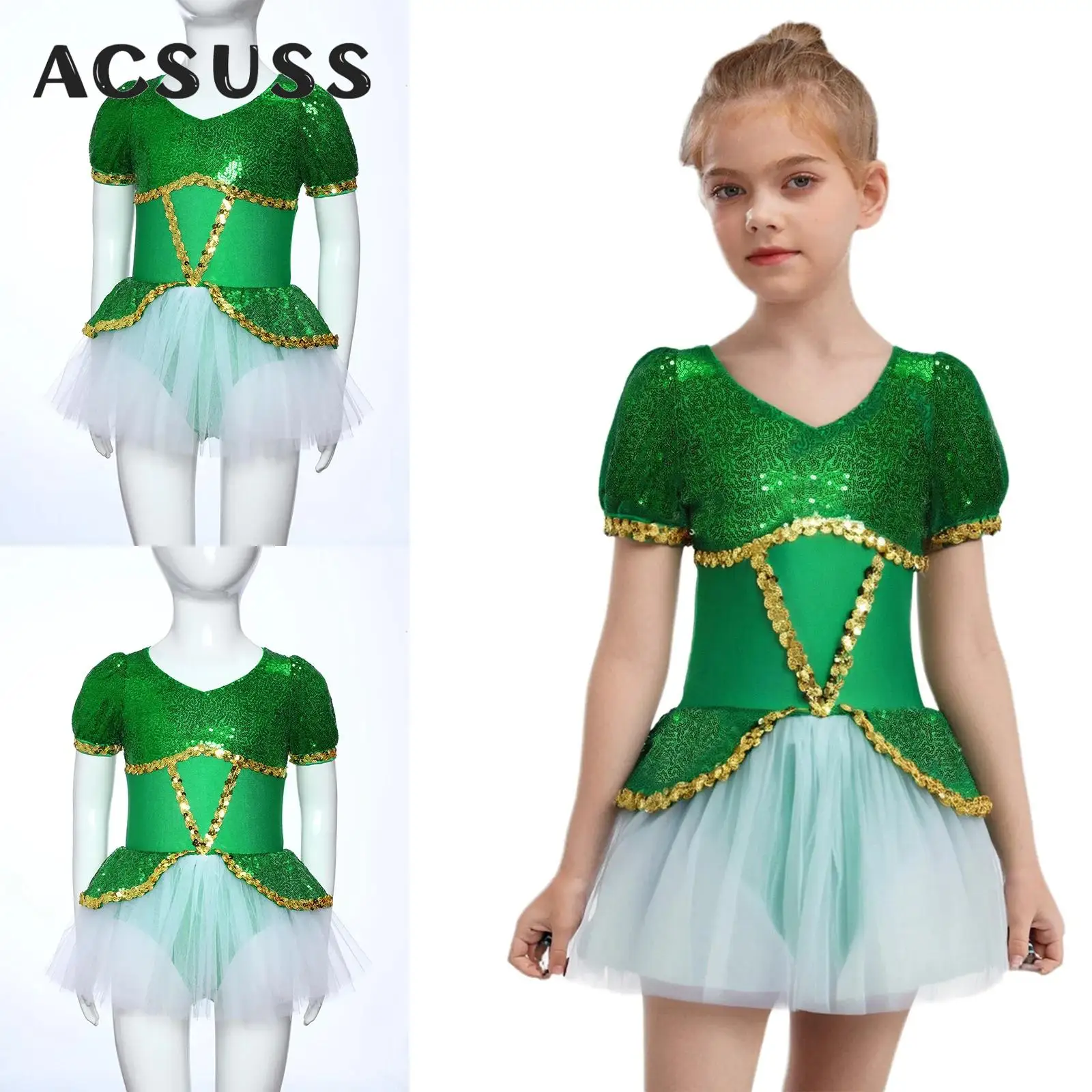 

Girls Flower Fairy Princess Cosplay Costume Shiny Sequins Mesh Ballet Dance Tutu Dress for Halloween Carnival Party Performance