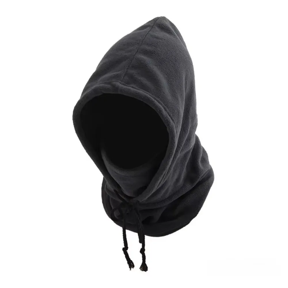 Unisex Adjustable Plush Hood with Drawstring Neck Guard Hat Windproof Mask Integrated Hood Windproof Cold-proof Warm Cap