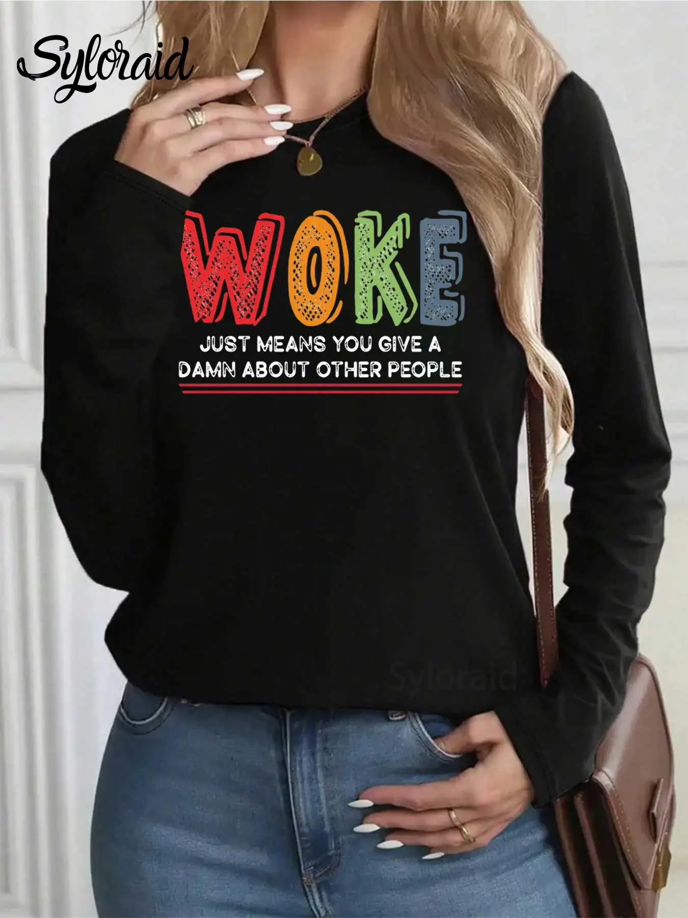 Women's Long Sleeve T Shirt Woke T Shirt Woke Is Not An insult Shirt Fashion Round Neck Casual Top