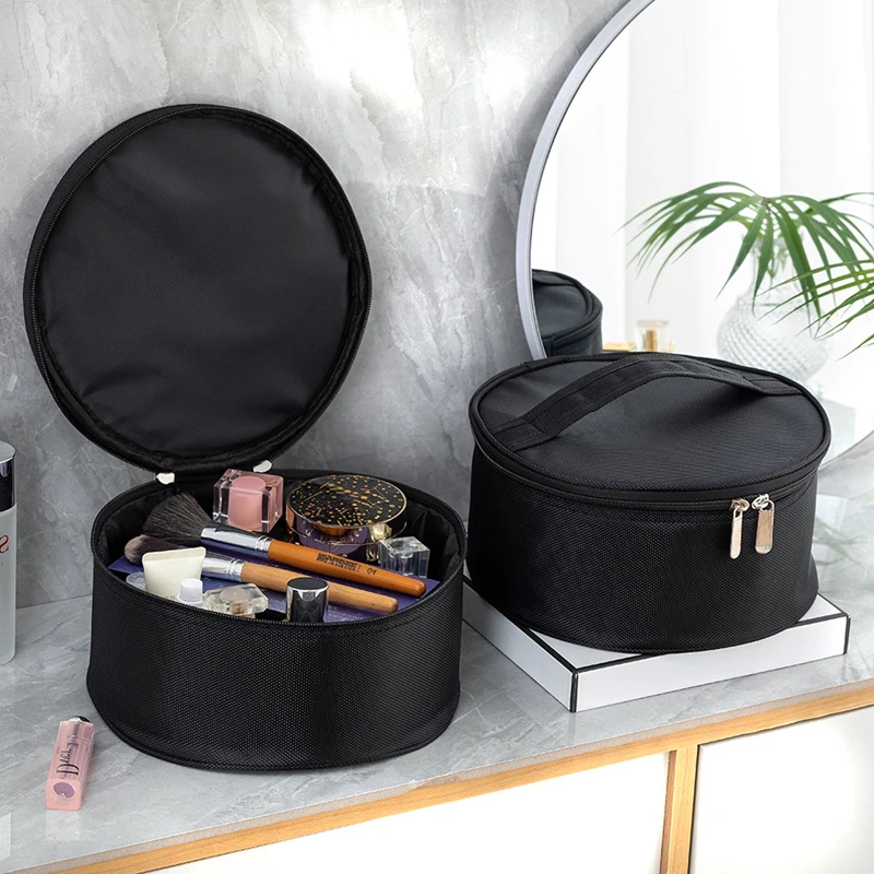 

Round Waterproof Cosmetic Bag Women Large Capacity Travel Organizer Black Zipper Female Makeup Wash Pouch Toiletry Beauty Case