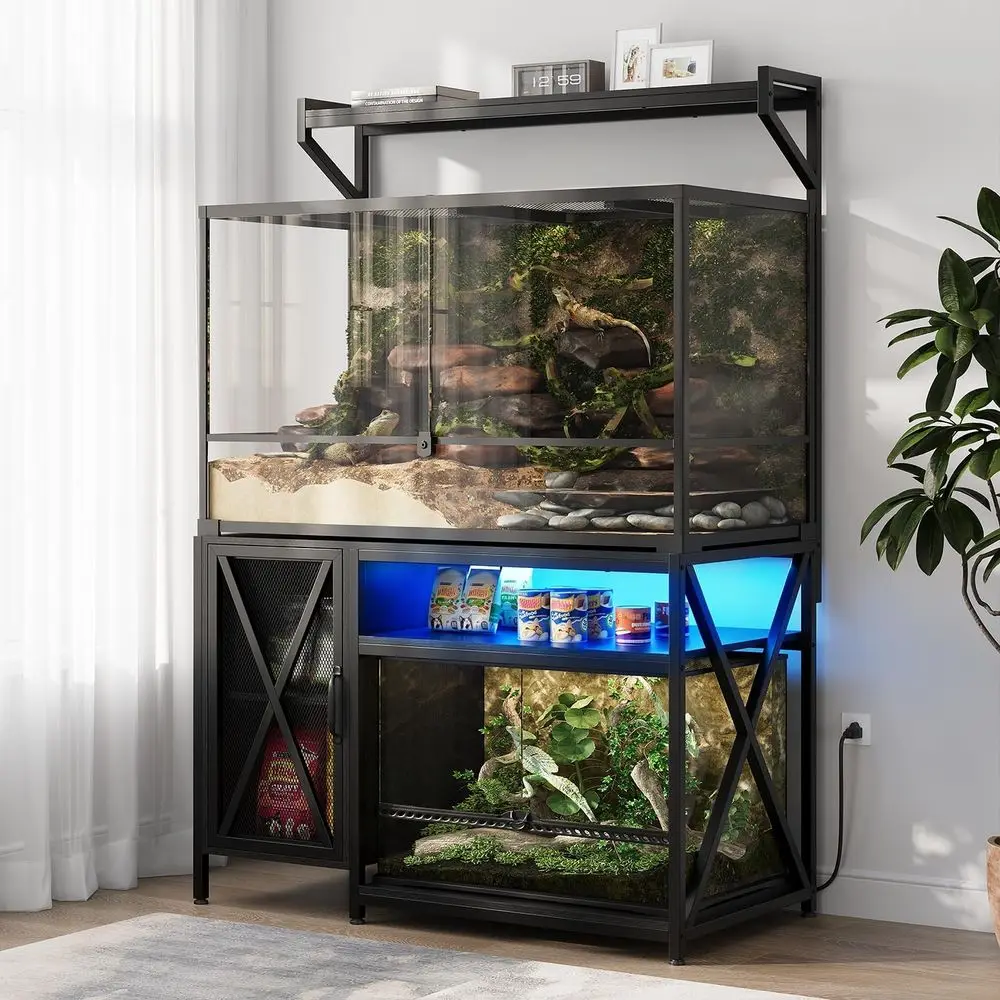 

40-120 Gallon Reptile Tank Stand, 48x69 Storage Cabinet Terrarium, Heavy Duty for Bearded Dragons, Snakes, Lizards