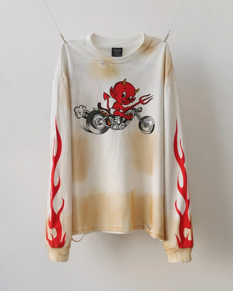 High Street Two-Tone Fiery Little Devil Print, Cotton Crew Neck Fall Long-Sleeve WEST COAST CHOPPERS TEE