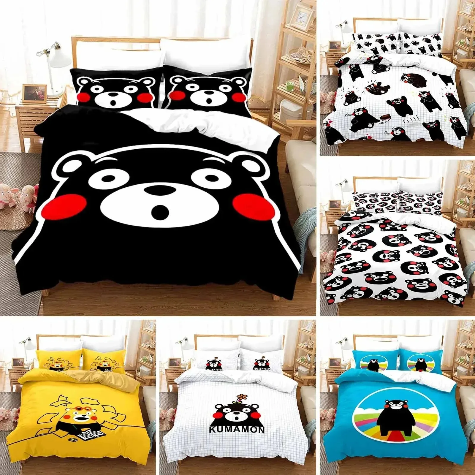 Comics Kumamon Duvet Cover with Pillowcases Cover Bedding Set Single Double Twin Full Queen King Size Bed Set for Bedroom Decor