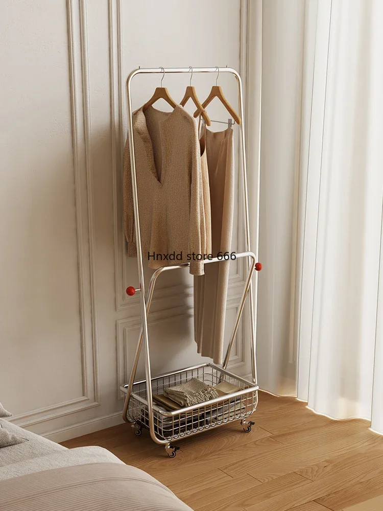 

Entrance stainless steel with wheels hanger bedroom simple floor coat rack