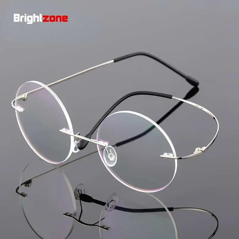 Vintage Total Round 46mm Titanium Alloy Frameless Foldable Legs Metal Spectacle Optical Glasses Frame Eyeglasses Points Brillen