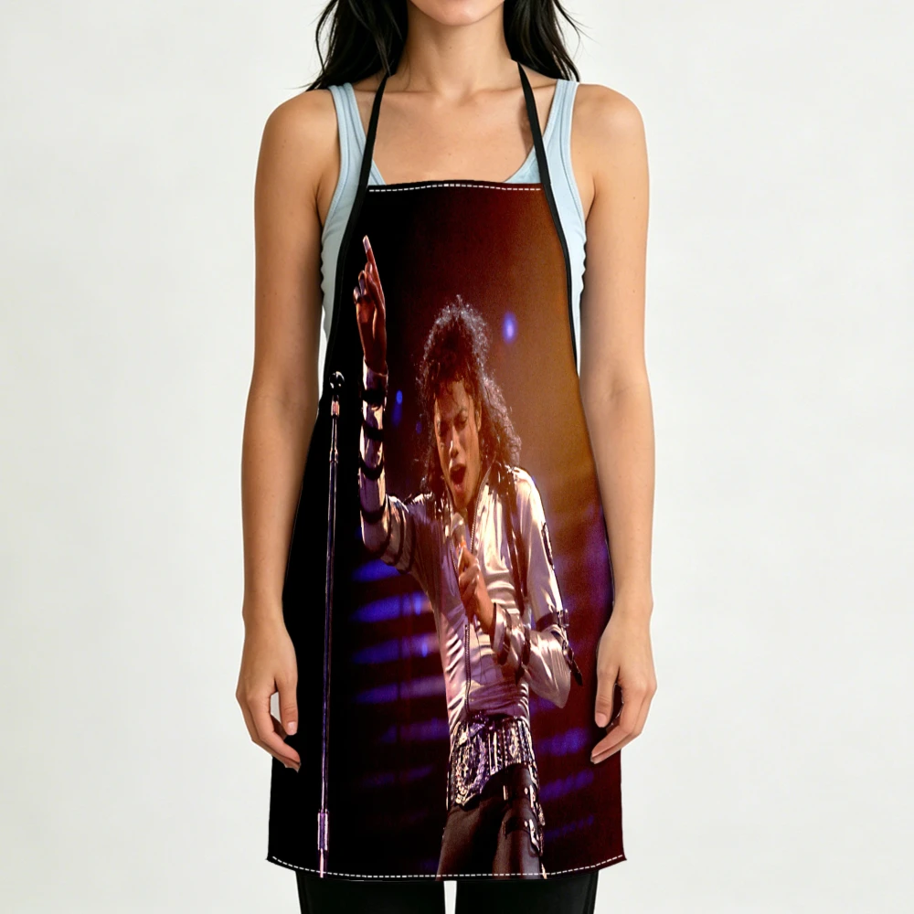 Retro Style Apron Michael Jackson Concert Print Kitchen Aprons Cooking Baking Protection Adjustable Bibs