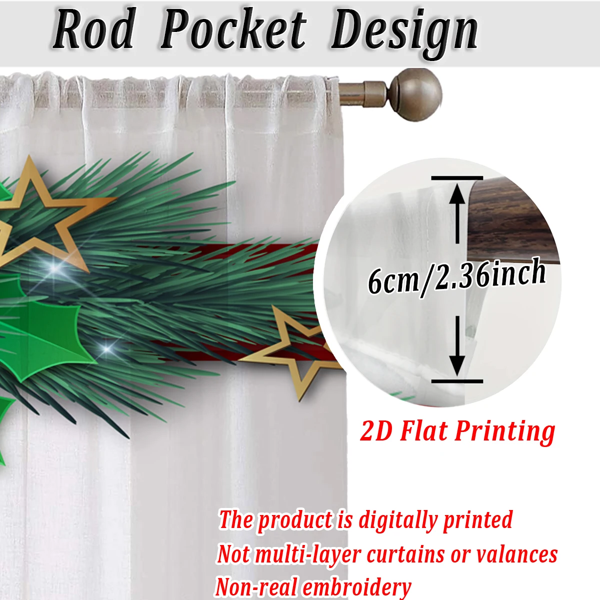 ستارة شفافة للمطبخ بطباعة مسطحة لعيد الميلاد مع برج البونسيتة لعيد الميلاد لحفلات ديكور المنزل في عيد الميلاد