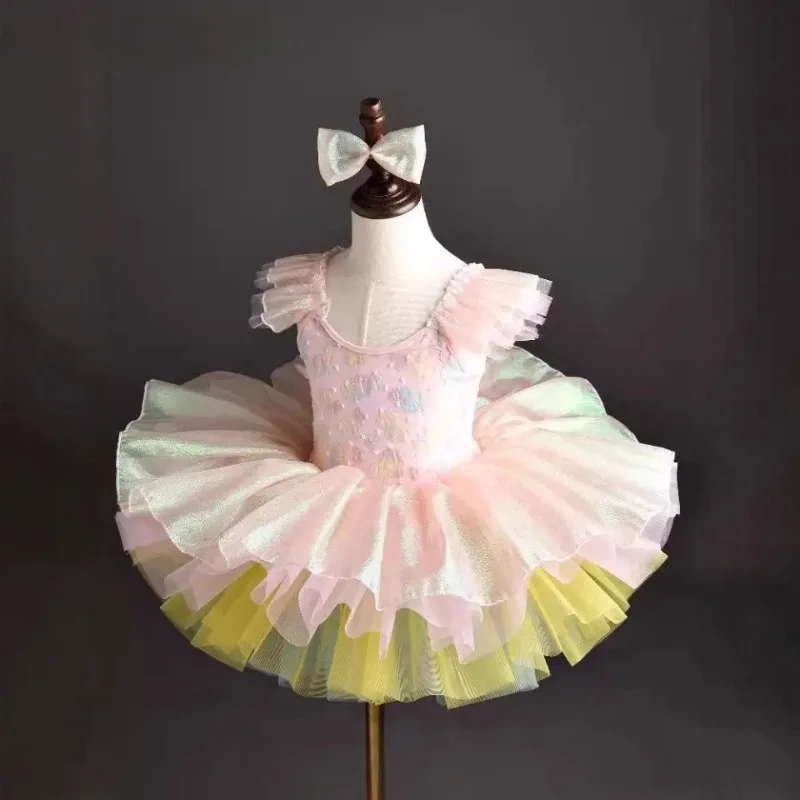 Gepofte gaasrok Kinderballetvoorstellingkostuum Schattig meisje prinsesrok Prestatiekostuum