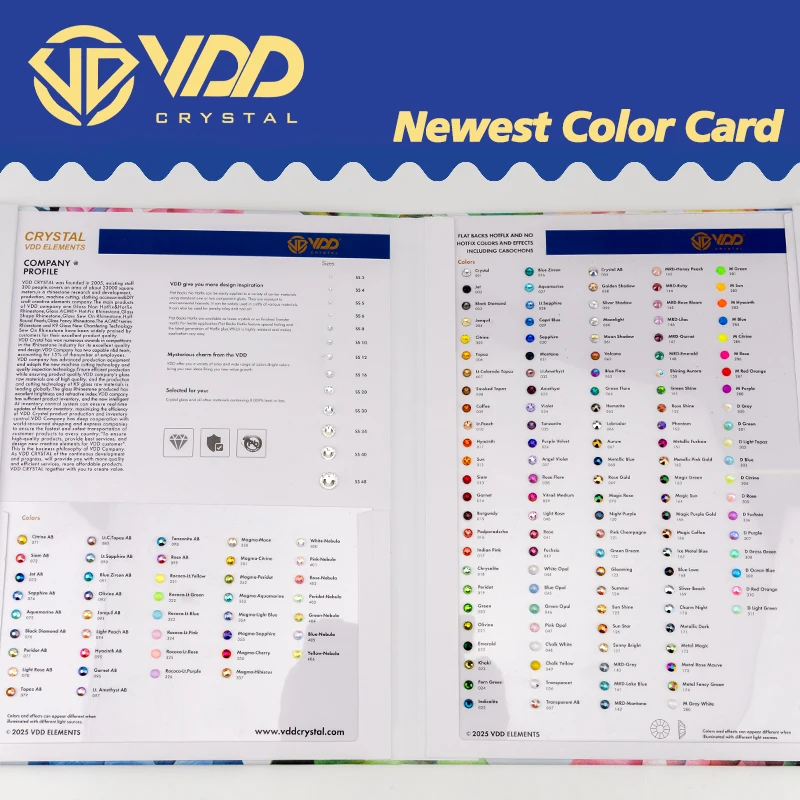 VDD 2025 Newest Color Chart Card AAAAA Crystal Rhinestone High Quality Hot Fix/Non Hotfix Stone For Compare Choose Various Color