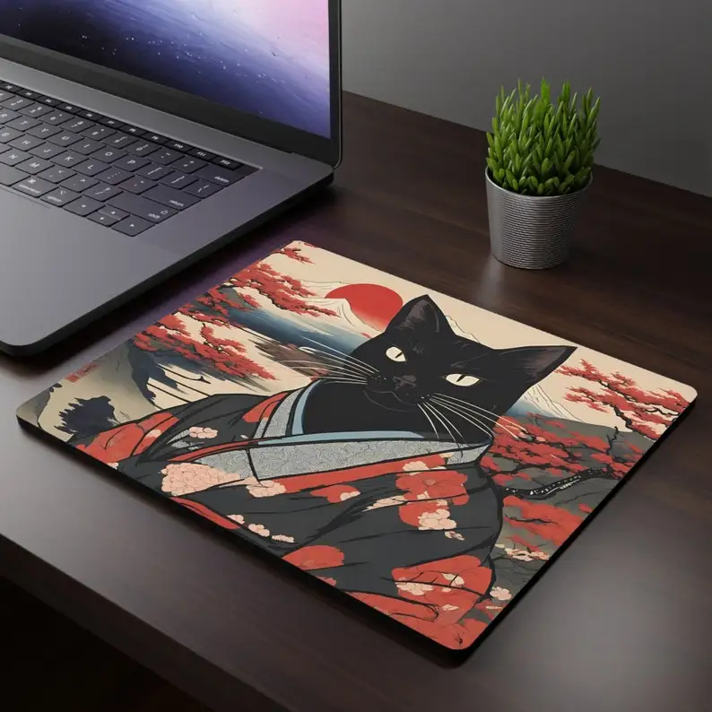 

Ukiyo-e Style Black Cat Small Mouse Pad Gaming Laptops Mousepad Game Carpet Keyboard Mat Desk Protector Anime Cartoon Mause Pads