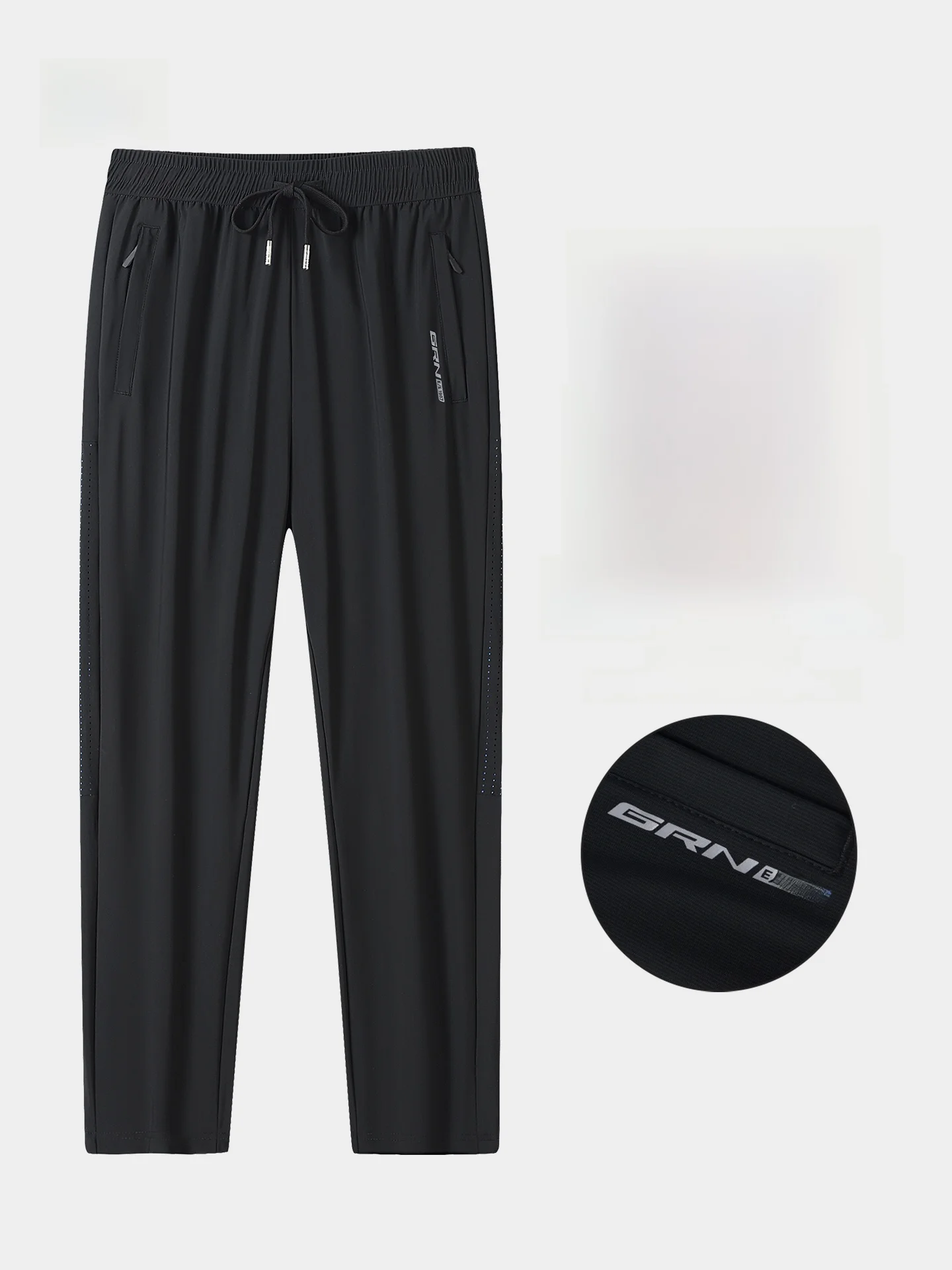 

Qui Dry Ice Silk Men's Casual Pants Summer 2026 Straight Leg Drapey Spor Fit Elastic Waist Zipper ket Running Fitn