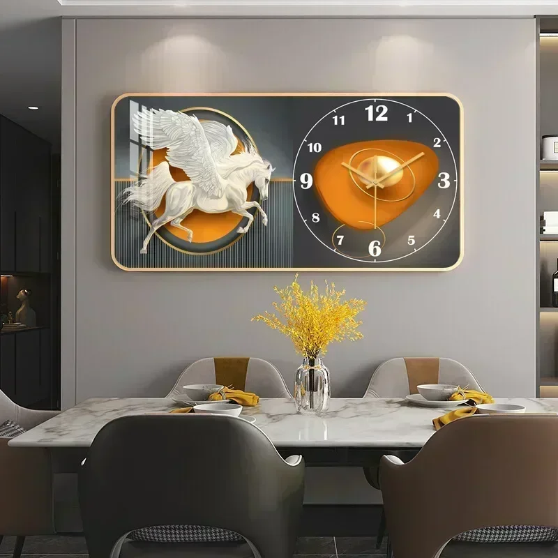 

Wall Clock Crystal Porcelain Painting Modern Design Watch Living Room Decoration Hanging Picture Luxury Home Decor Wall Painting