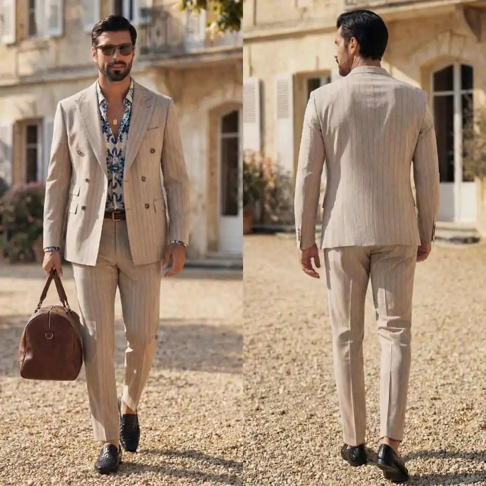 

Fashion Men's Suits Blazer 2-Piece Beading Double Breasted Formal Evening Jacket Customized Wedding Tuxedo Trajes Para Hombre