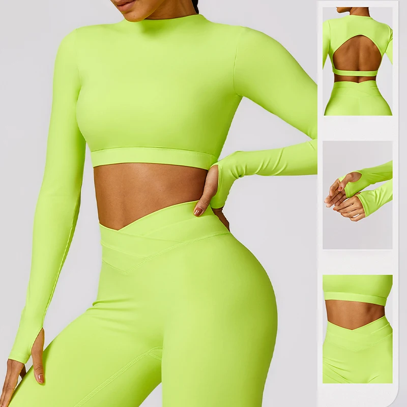 2Pcs Long Sleeve Shirt Sports Suit Women Fitness Yoga Set Crop Top Running High Waist Gym Bra Set Sport Outfit For Woman