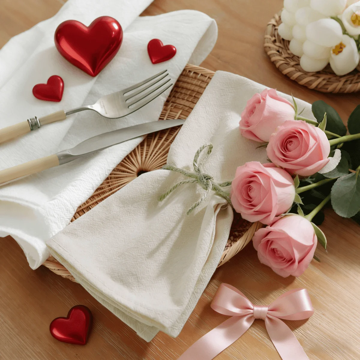 Einfarbige Valentinstag-Servietten, wiederverwendbar, geeignet für alltägliche Küchentische und Hochzeitsdekorationen
