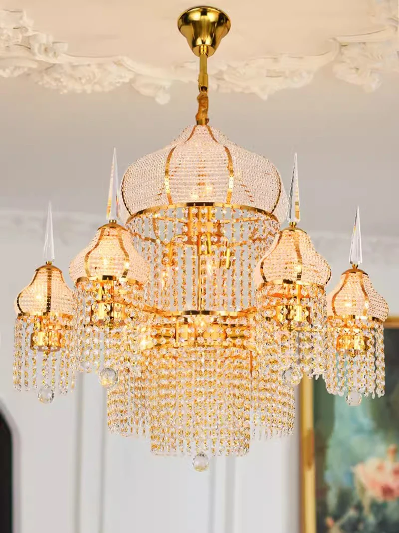 European Retro K9 Crystal Chandelier American Ceiling Chandeliers Lights Fixture Hanging Lamps for Ceiling Home Casa Room Decor