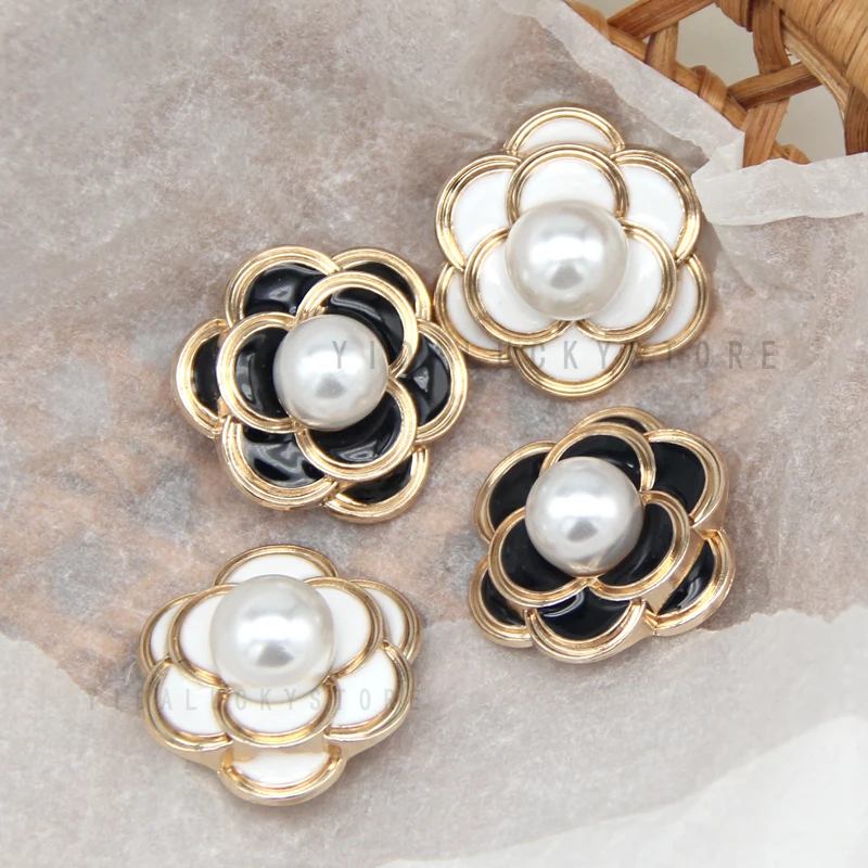 HENGC Vintage Flower Gold Metal Pearl Jewelry Buttons For Clothes Jacket Coat Decorative Handmade DIY Sewing Crafts Wholesale