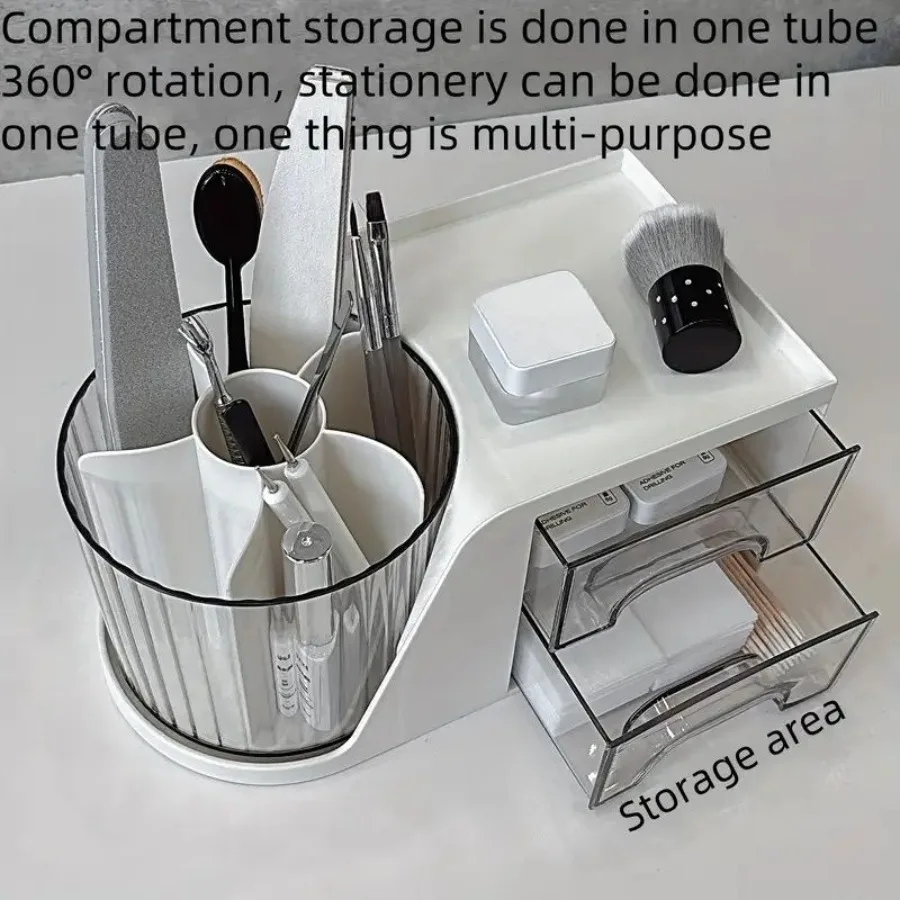 Organizer Rias Berputar 360 dengan Kompartemen Transparan Rak Penyimpanan Kuas Kosmetik Plastik Tahan Lama Orga Rias Hemat Ruang